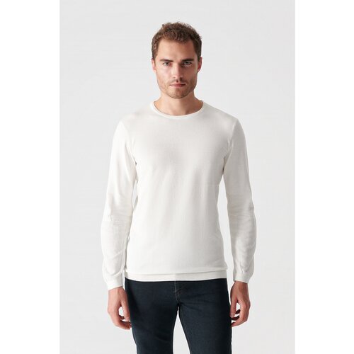 Avva Men's White Crew Neck Jacquard Sweater Slike