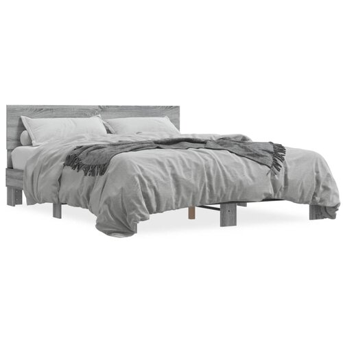  Okvir za krevet boja hrasta 150x200cm konstruirano drvo i metal Siva 150 x 200 cm Slike