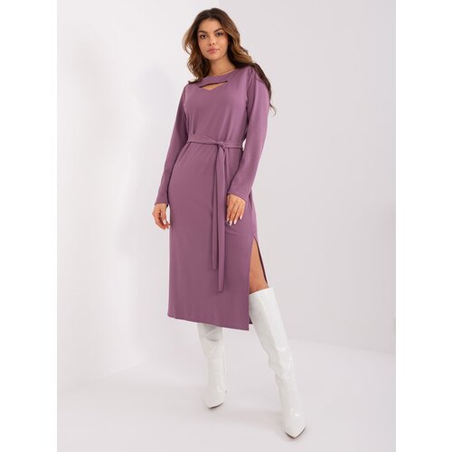 Fashion Hunters Purple midi dress with a neckline Slike