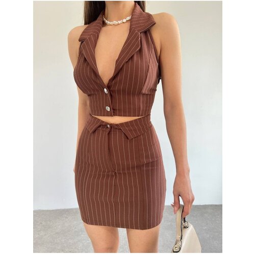 Modamorfo Two-piece Set with a Vest and a Striped Skirt Slike