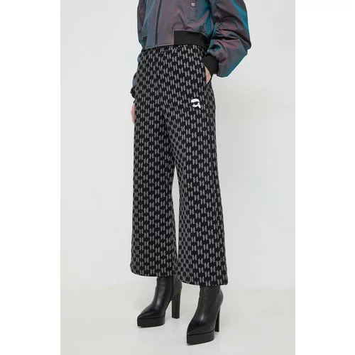 Karl Lagerfeld Pamučne hlače boja: crna, široke, visoki struk