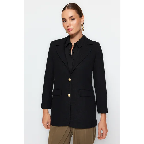 Trendyol Black Tweed Metal Button Regular Lined Woven Blazer Jacket