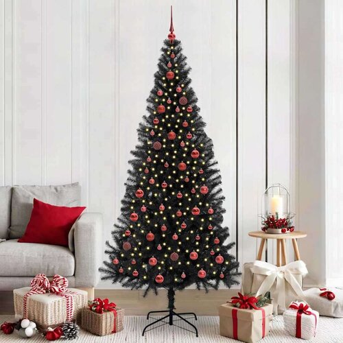 vidaXL Božično drevo med 300 LED z stojalom Črna 210 cm PVC Cene