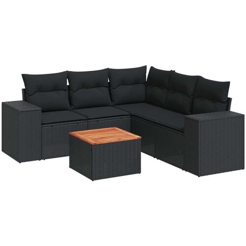  6-dijelni set vrtnih sofa s jastucima crni od poliratana Slike
