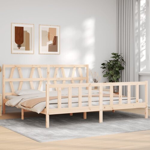 The Living Store Posteljni okvir z vzglavjem 200x200 cm trden les - Posteljni Okvir, (21531270) Cene