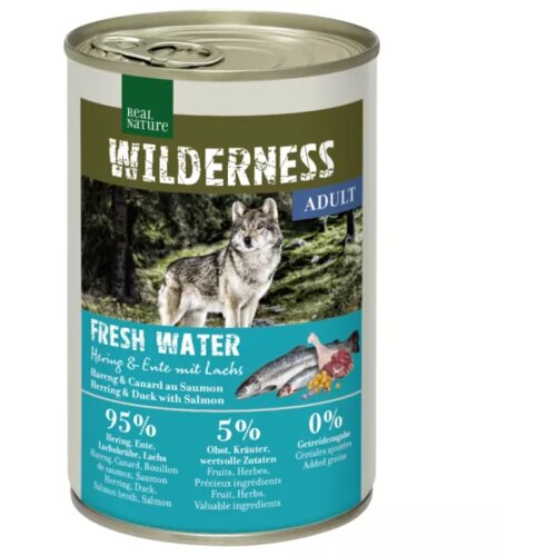 Real Nature Wilderness Adult Fresh Water sled, losos in raca 400g konzerva Cene