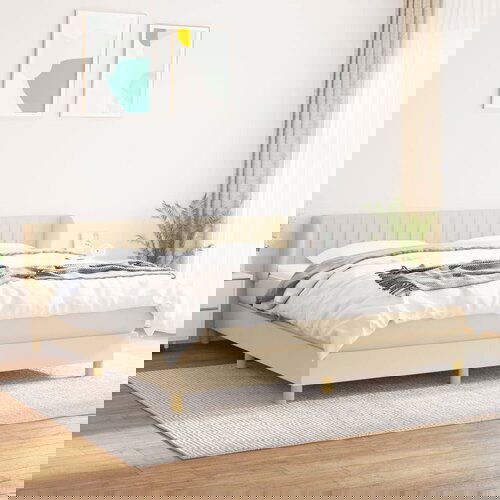 VidaXL Box spring postelja z vzmetnico krem 180x200 cm blago Slike