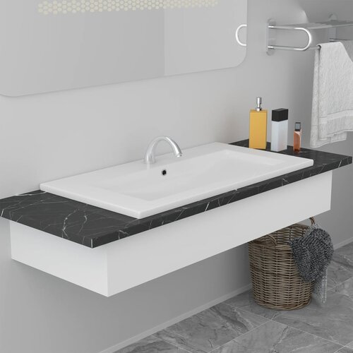 The Living Store Vgradni umivalnik 91x39,5x18,5 cm keramičen bel - Umivalnik, (21751138) Cene
