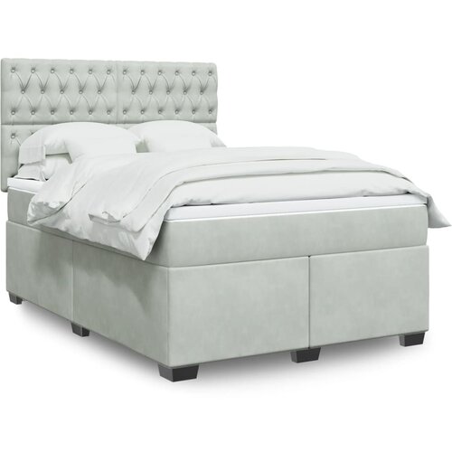VidaXL Box spring postelja z vzmetnico svetlo siva 140x200 cm žamet Slike