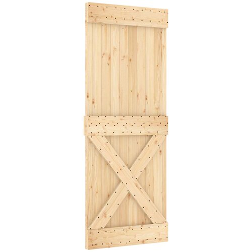  Klizna vrata Prirodna i crna 80 x 210 cm Čvrsta borovina Slike