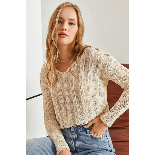 Bianco Lucci Women's Openwork Knitted Knitted Sweater Slike
