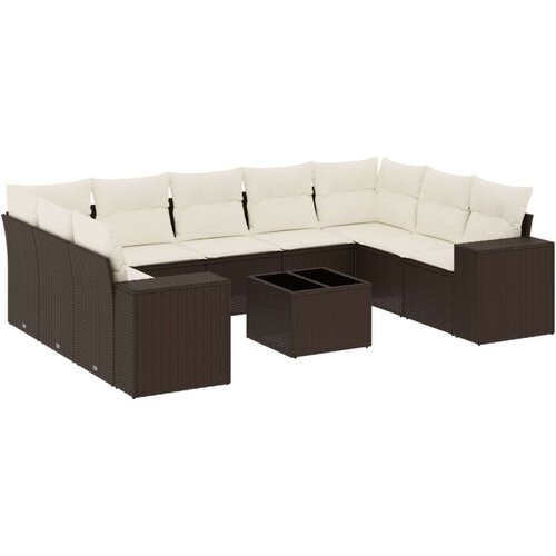 VidaXL 10-dijelni set vrtnih sofa od poliratana s jastucima smeđi Slike