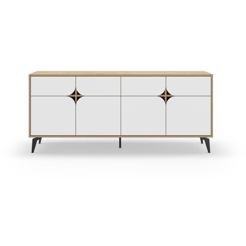 Marckeric Bijela/u prirodnoj boji niska komoda u dekoru hrasta 185x79 cm Nola – Cijene