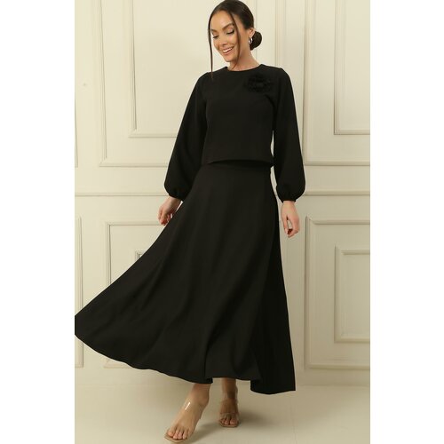 By Saygı Rose Detailed Sleeve Gathered Blouse Flared Skirt 2-Set Cene