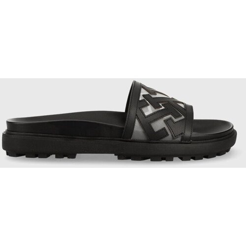 Tommy Hilfiger Usnjeni natikači TH ELEVATED FLAT SANDAL ženski, črna barva, FW0FW07407 Slike