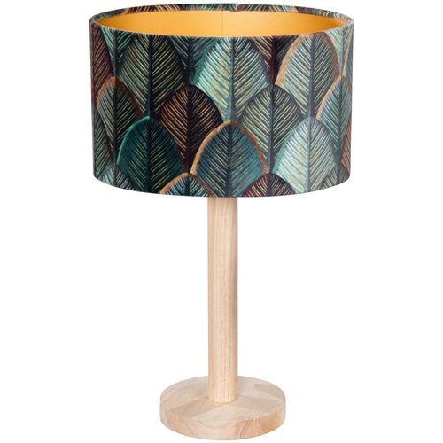 QAZQA Tafellamp hout met ovale velours kap blad design 25cm - Mels Slike