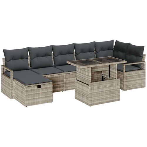  Set od 8 komada vrtnog namještaja s jastučićima Svijetlosiva Poli Ratan 2-sjedna vrtna sofa s jastučićima Siva Poli Ratan Cene