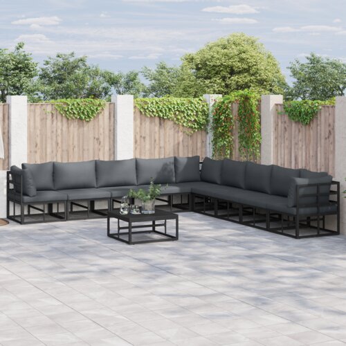 VidaXL Vrtna sedežna garnitura 10 pcs Črna 70 x 70 x 32 cm Aluminij Slike