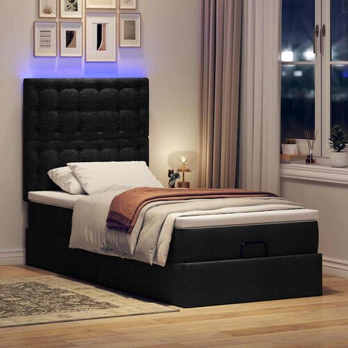 Otomanski okvir kreveta s madraca crni 90x200cm od tkanine Slike