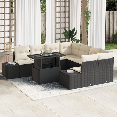 vidaXL 9-delni vrtna sofa set z blazinami črn poli ratan Cene