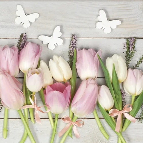  Serviete za decoupage White Pink Tulips on Wood - 1 kos