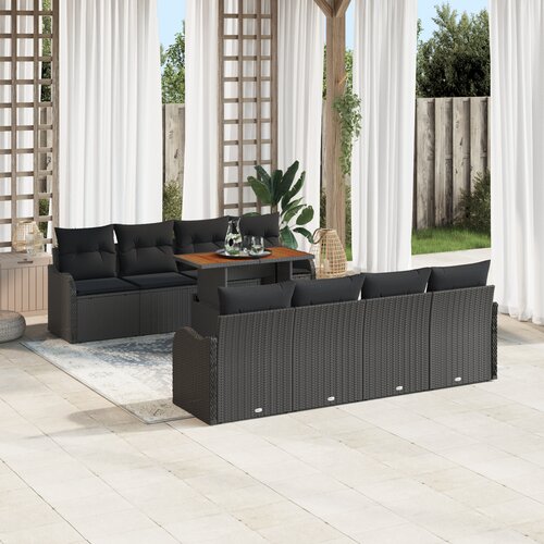 vidaXL 9-dijelni vrtni sofa set s jastučićima crni poli ratan, 2-sjedalna vrtna sofa s pohranom i jastučićima crni poli ratan Cijene