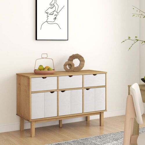 vidaXL Komoda smeđe-bijela 114x43x73,5 cm od masivne borovine Cene