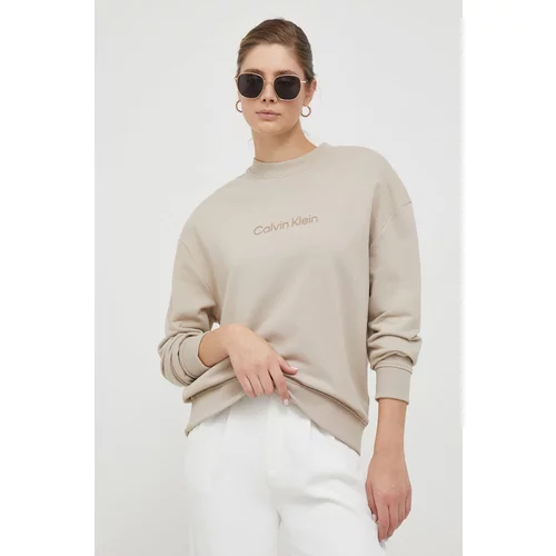 Calvin Klein Bombažen pulover ženska, bež barva