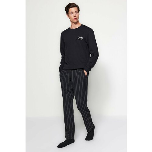 Trendyol black striped knitted pajama bottoms Slike