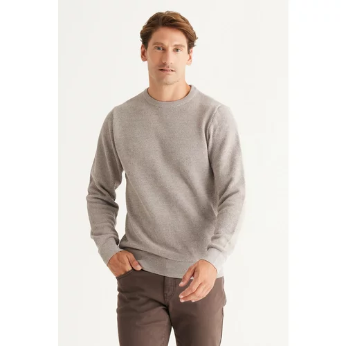 AC&Co / Altınyıldız Classics Men's Bronze-gray Recycle Standard Fit Regular Cut Crew Neck Patterned Knitwear Sweater.