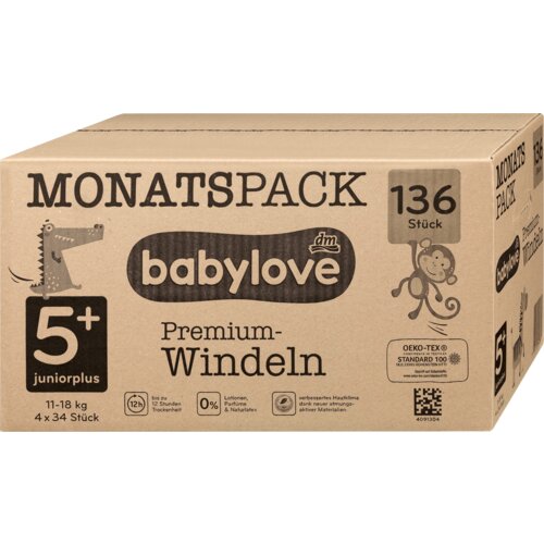 babylove premium pelene juniorplus veličina 5+ (11-18 kg) - mesečno pakovanje, 4x34kom 136 kom Slike
