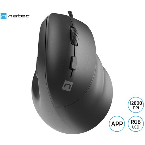 Natec Vertikalna žična miška CRAKE 2 PRO, 12800DPI, RGB LED, za desničarje, črna, (5000004163) Cene