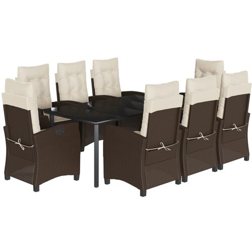 vidaXL 9-dijelni vrtni blagovaonski set s jastucima poliratan smeđi Cijene
