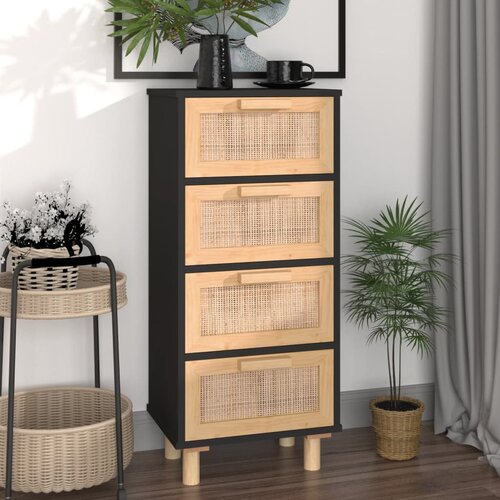 vidaXL Komoda črna 40x30x90 cm trdna borovina in naravni ratan Cene