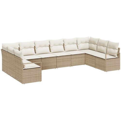 VidaXL set vrtnih sofa od 10 komada s jastučićima bež poli ratan, dvosedna vrtna sofa s jastučićima bež poli ratan Slike