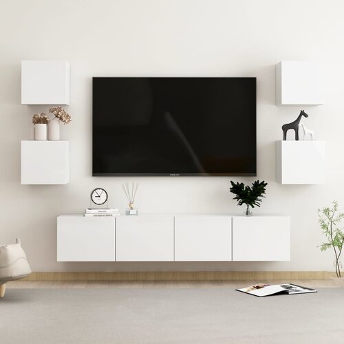  6-dijelni set TV ormarića visoki sjaj bijeli od iverice Slike