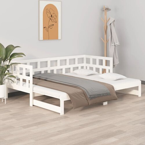 The Living Store Izvlečna dnevna postelja bela trdna borovina 2x(90x200) cm - Dnevna Postelja, (21508637) Slike