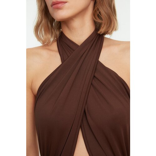 Trendyol Brown Cross Tie Detailed Decollete Knitted Body Cene