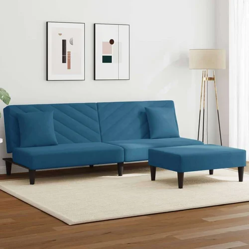  2-dijelni set sofa s jastucima plavi baršunasti