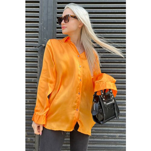 Madmext Orange Basic Women's Satin Shirt Mg1326 Slike