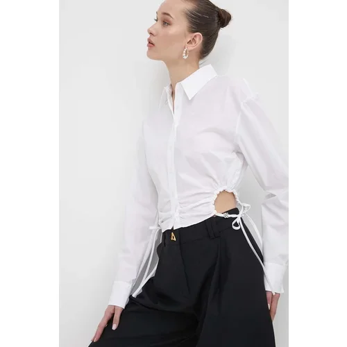 Hugo Pamučna košulja za žene, boja: bijela, slim, s klasičnim ovratnikom, 50512837