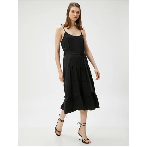 Koton Tiered Midi Length Dress With Strap Belt