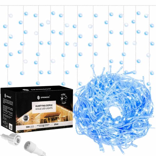 Springos Zavesa s Kapljicama, 300 LED, 12m, Plava + Bijela Slike