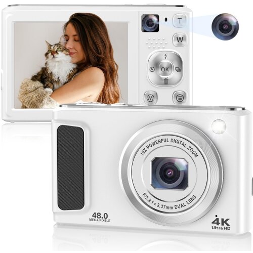 SARAHE DC308 2,8-palčni 4K HD spredaj in zadaj, dvojna kamera, 16-kratni zoom, digitalni fotoaparat EU, vtič (bel), (22136811) Cene