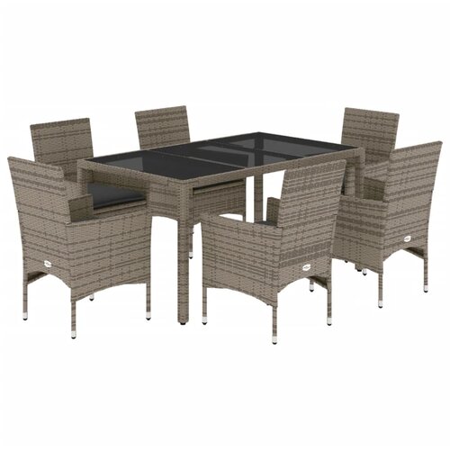  7-dijelni vrtni blagovaonski set s jastucima poliratan i staklo Siva 150 x 90 x 75 cm Slike