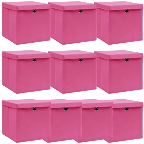  Kutije za pohranu s poklopcima 10 kom roze 32x32x32 cm tkanina