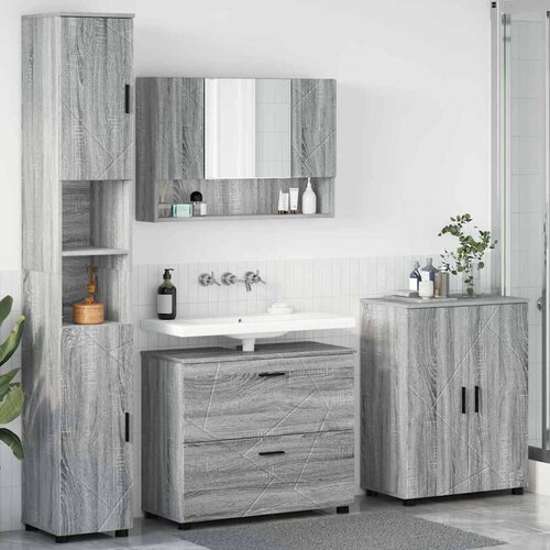 vidaXL Komplet pohištva za kopalnico s predalom 4 pcs Siva sonoma Cene