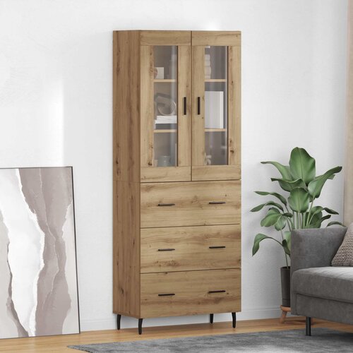 vidaXL Visok predalnik 2 pcs Umetni hrast Inženirski les in steklo Cene