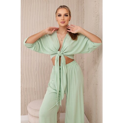 Kesi Włoski Women&amp;#039;s set blouse with ties + trousers - mint Slike