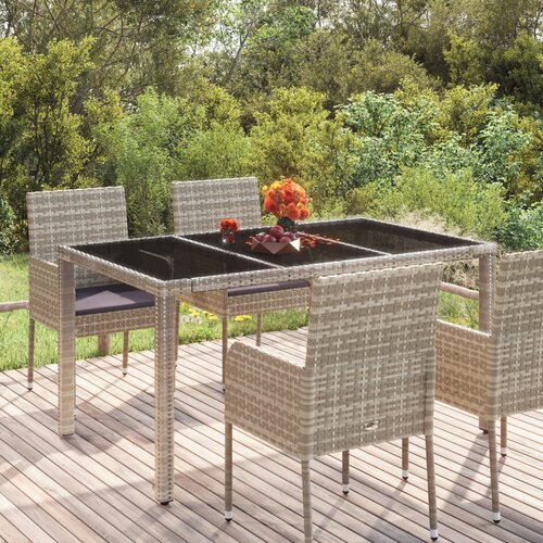VidaXL Vrtna miza s stekleno plo&amp;scaron;čo siva 150x90x75 cm poli ratan Slike